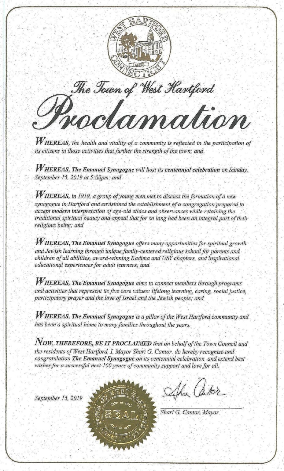 Town-of-West-Hartford-Centennial-Proclamation-Shari-Cantor-scaled | The ...